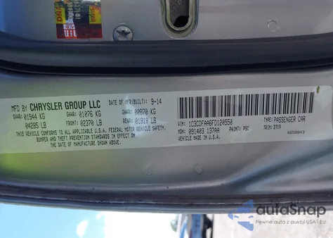 2015 Dodge Dart Se из США, поврежденный, VIN 1C3CDFAA6FD120550